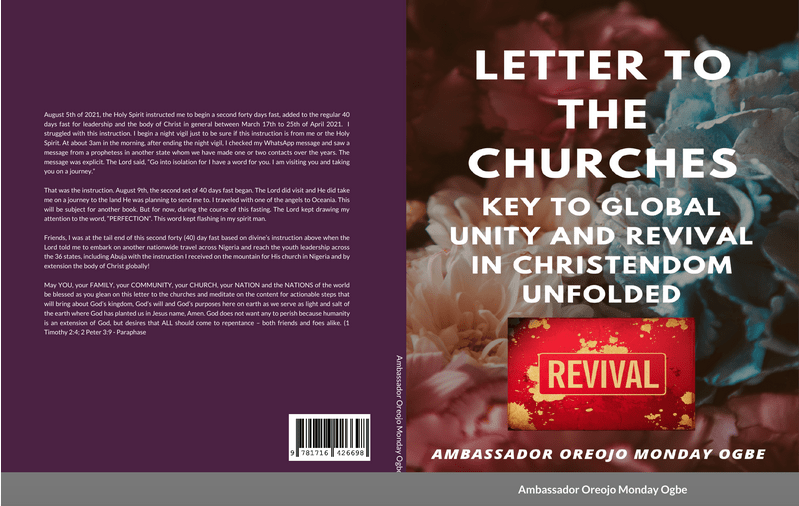 New Book Release: Letter to the Churches - Key to Global Unity and Revival in Christendom Unfolded - E-book and paperback Edition by Ambassador Oreojo Monday Ogbe