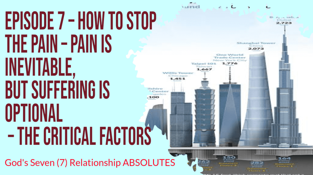 Episode 7 – How to Stop the Pain – Pain is Inevitable, but suffering is optional – The critical Factors + God's Seven (7)  Relationship ABSOLUTES 
