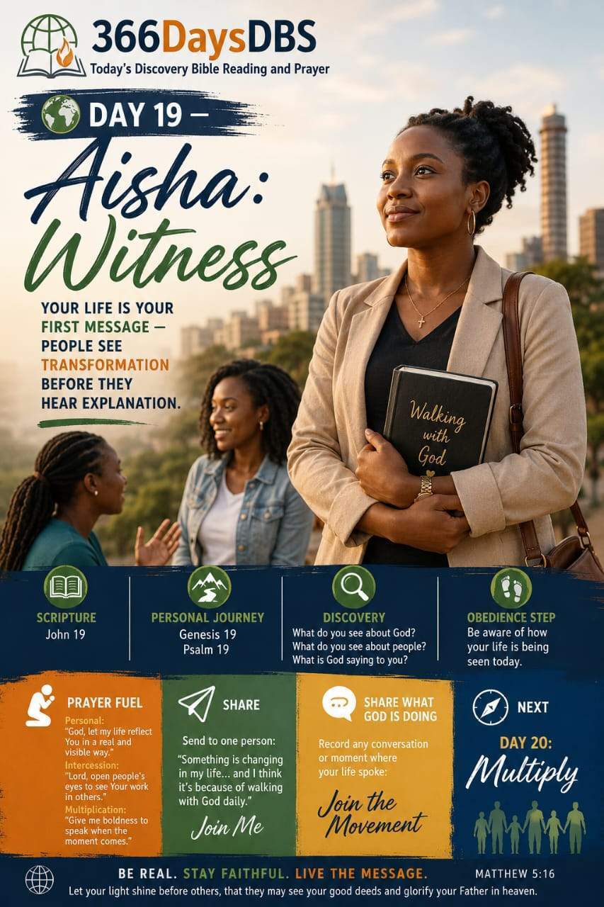 Home - Gods' Eagle Ministries - GEM 147 366DaysDBS • Today’s Discovery Bible Reading and Prayer 🌍 DAY 19 — Aisha: Witness