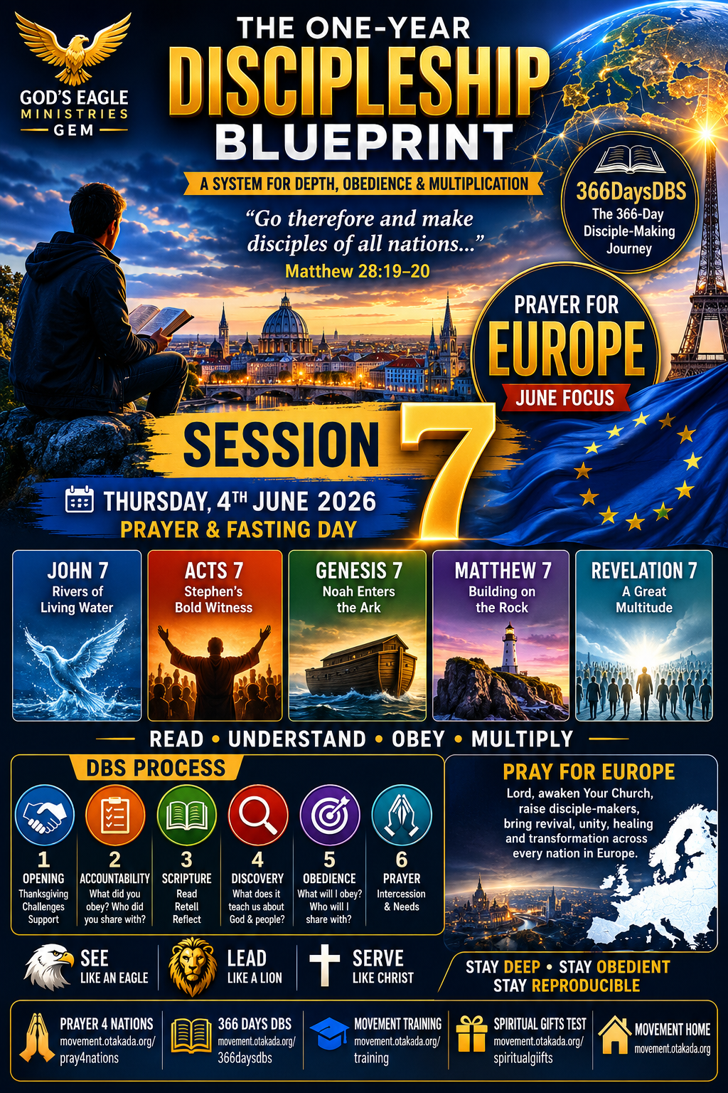 THE ONE-YEAR DISCIPLESHIP BLUEPRINT &mdash; SESSION 7 DBS & PRAYER FOR NATIONS &mdash; FOCUS: EUROPE