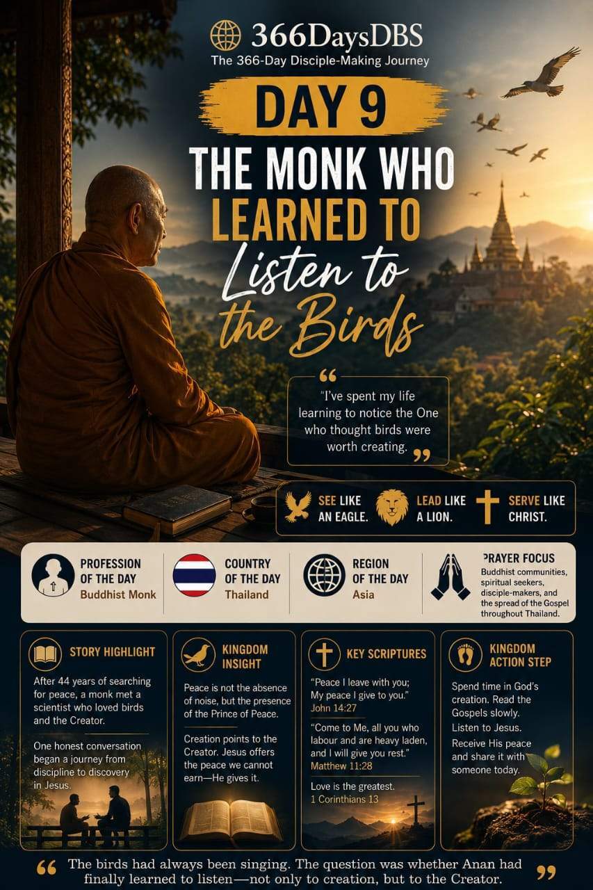 Home - Gods' Eagle Ministries - GEM 142 366DaysDBS Today’s Discovery Bible Reading and Prayer – DAY 9 — THE MONK WHO LEARNED TO LISTEN TO THE BIRDS