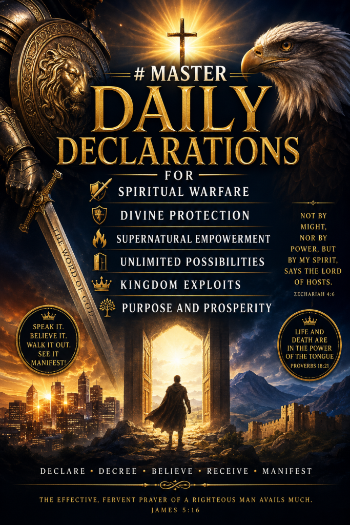 MASTER DAILY DECLARATIONS FOR SPIRITUAL WARFARE, DIVINE PROTECTION, SUPERNATURAL EMPOWERMENT, UNLIMITED POSSIBILITIES, KINGDOM EXPLOITS, PURPOSE AND PROSPERITY 2 MASTER DAILY DECLARATIONS FOR SPIRITUAL WARFARE, DIVINE PROTECTION, SUPERNATURAL EMPOWERMENT, UNLIMITED POSSIBILITIES, KINGDOM EXPLOITS, PURPOSE AND PROSPERITY